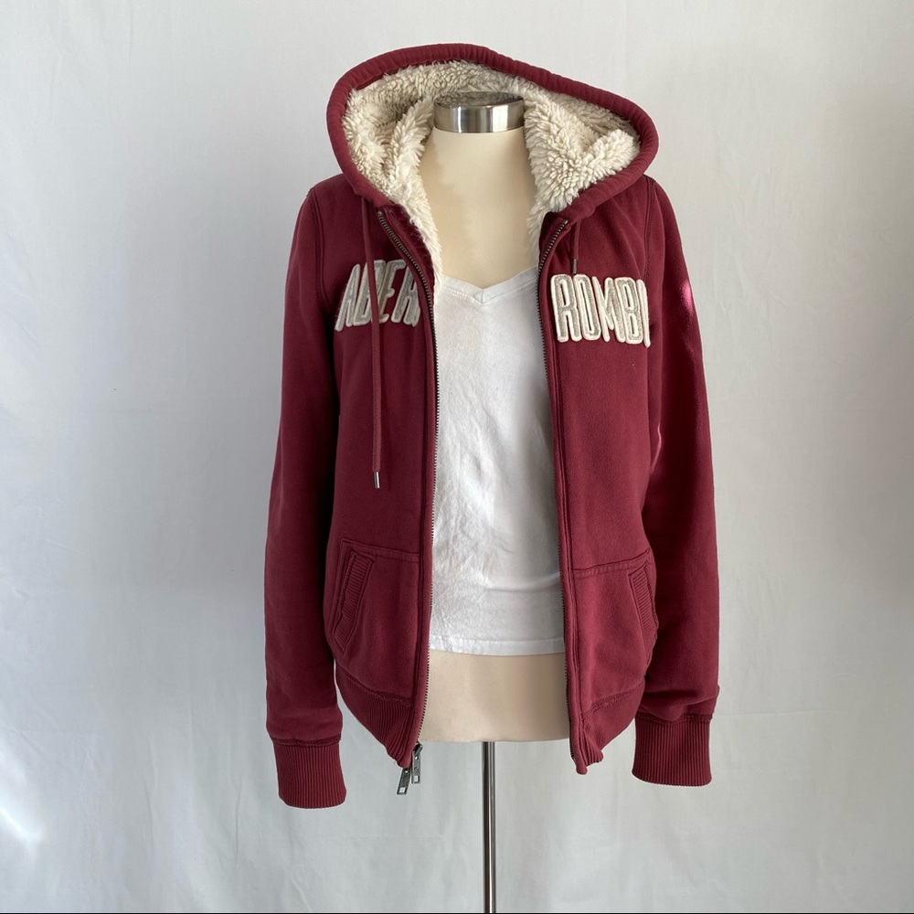 Abercrombie & Fitch Maroon Hooded Sherpa-Lined Jacket